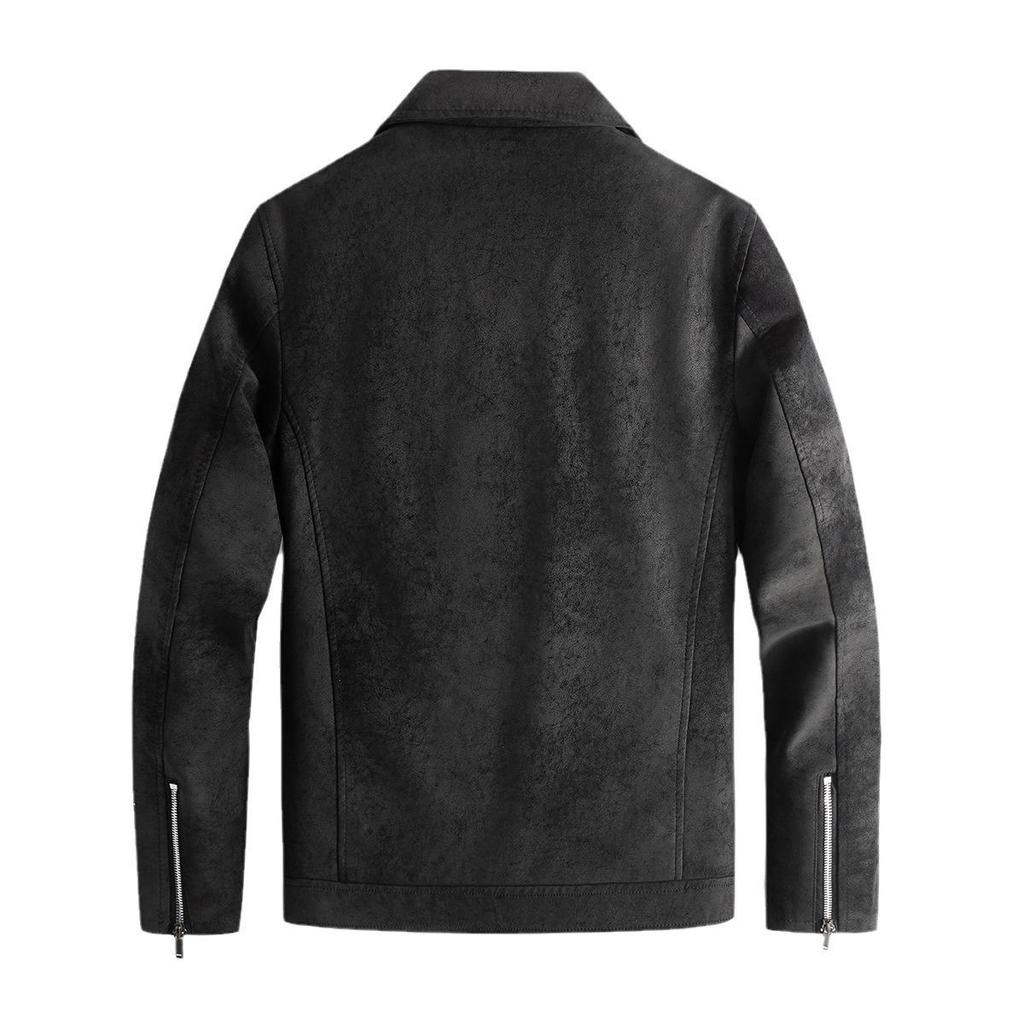 Retro Trendy Brand Leather Men's Jacket Autumn and Winter Solid Color Versatile Blue Popular Lapel Diagonal Zipper Slim Fit
