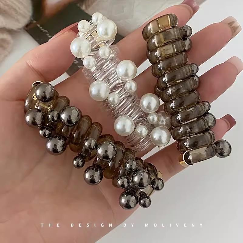 Moda perłowa prosta linia telefoniczna opaska do włosów damski wysoki kucyk artefakt temperament bańka warkocz artefakt włosów głowa liny akcesoria do włosów