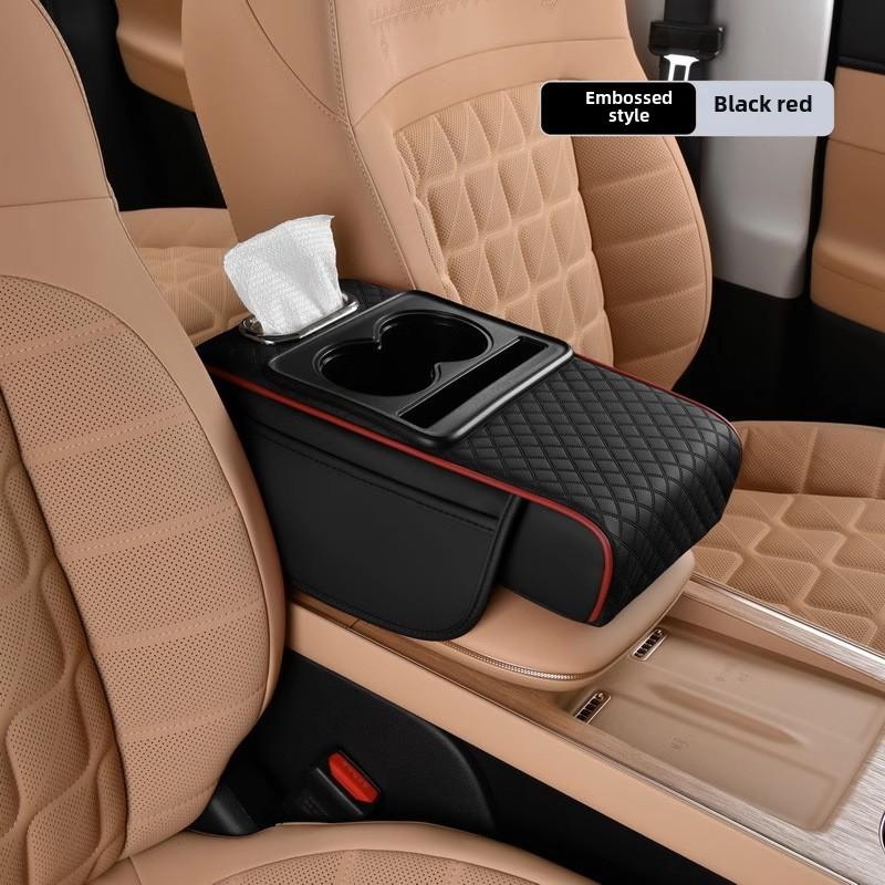 New Product Car Center Console Organizer Universal Armrest Pad Leather Cover Multifunctional Cup Phone Holder Foam Cushion