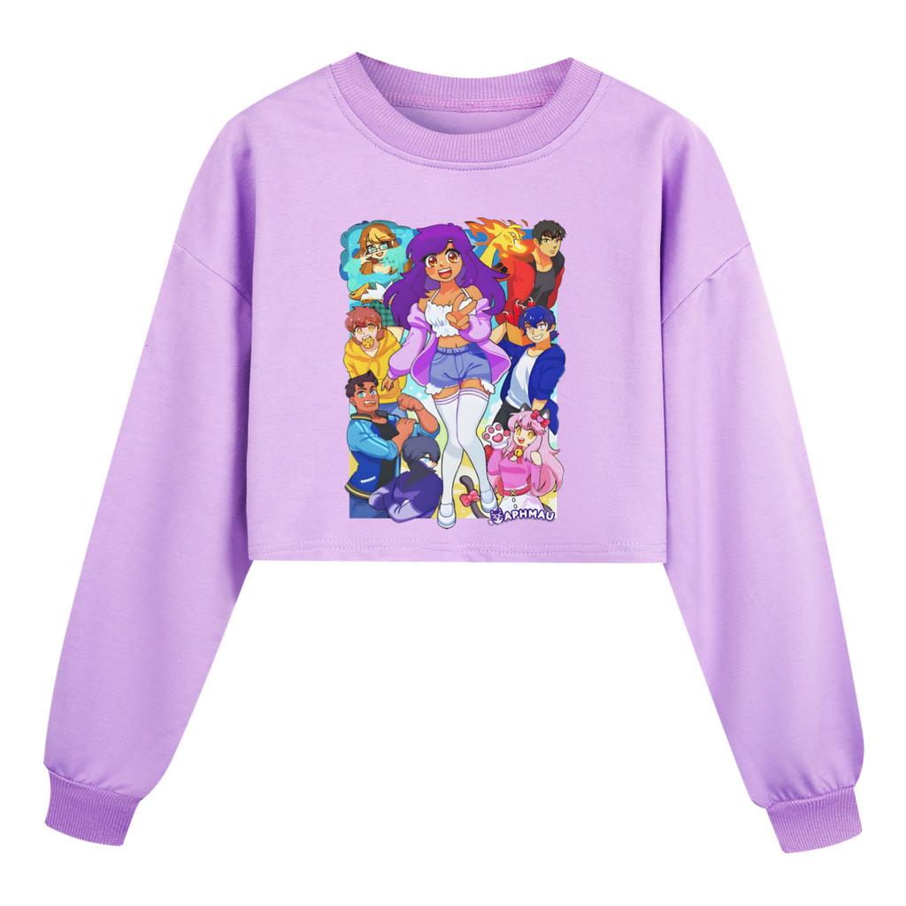 5370 Multi-color Kids Girls APHMAU Printed Long Sleeves Short Sweatshirt