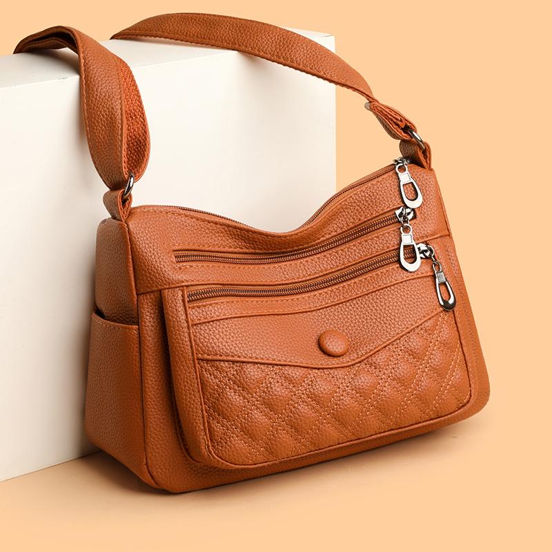 Lingge Women's Bag Soft Leather Crossbody Bag Middle-aged Mother's Bag Shoulder Bag