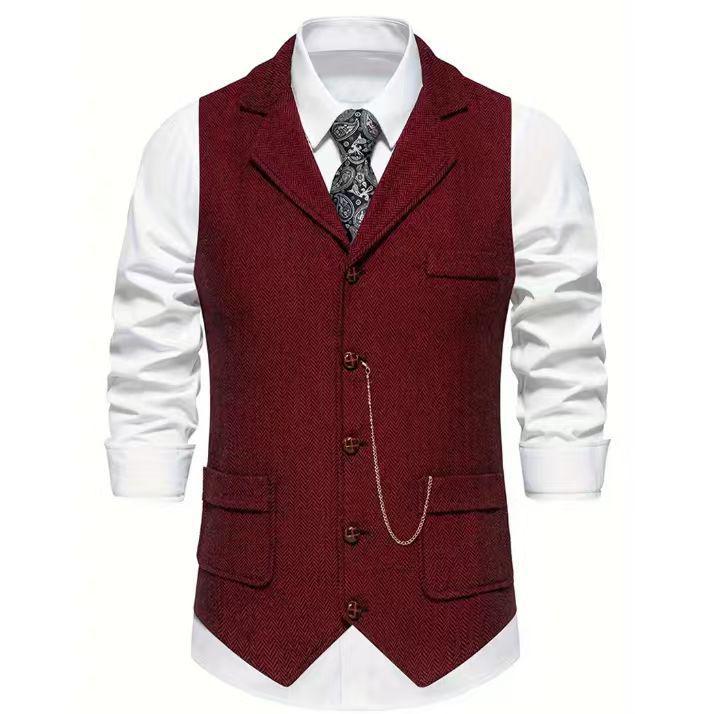 2024 Spring Retro European Men's Casual Lapel Chain Vest