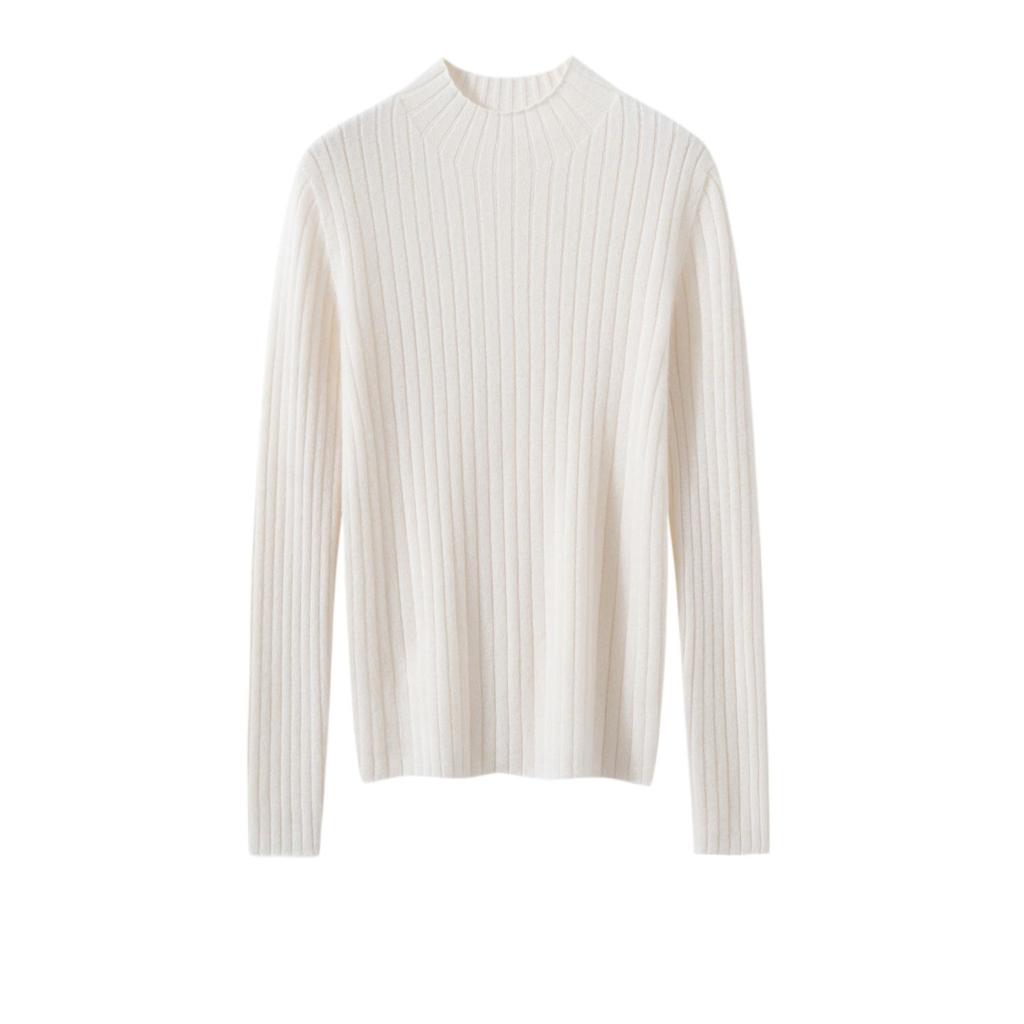 Women's 100% Cashmere High Neck Pullover - Versatile, Solid Color Knit Sweater