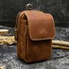 Bolsa de Cintura de Couro Retrô Masculina, Bolsa de Pendurar com Cinto de Dupla Camada em Couro Crazy Horse, Bolsa para Celular de Couro Bovino de Primeira Camada