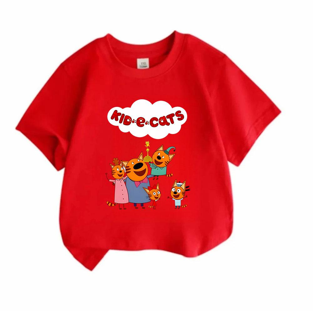 Kids Boys Girls 100% Cotton Crew Neck Short Sleeve T-Shirt, Cute Orange Cat Family Kidecats Pattern Casual Breathable Soft Tee Top for Daily Play Scho
