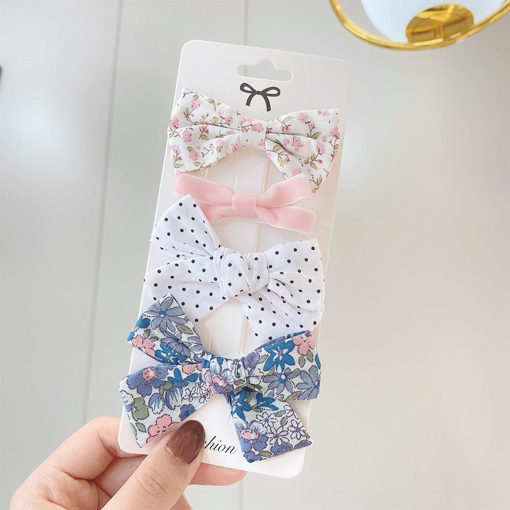 4Pcs/Set Floral Hair Clip Girl Cute Bow Flower Lace Trimming Headwear Cartoon Hair Clips Hairpin Headdress Hair Accessories Set