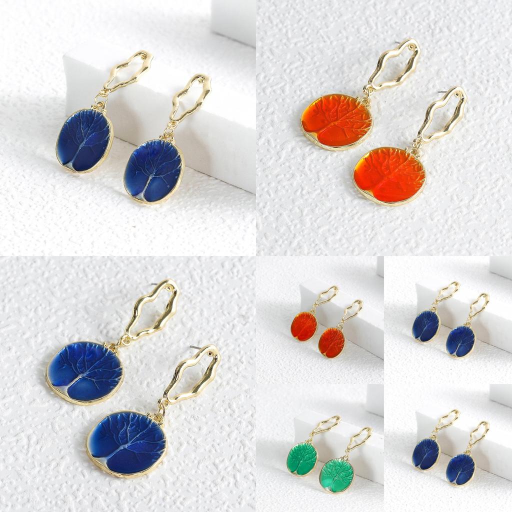 Elegant Round Tree Of Life Earrings Alloy Minimalist Geometric Design For Women