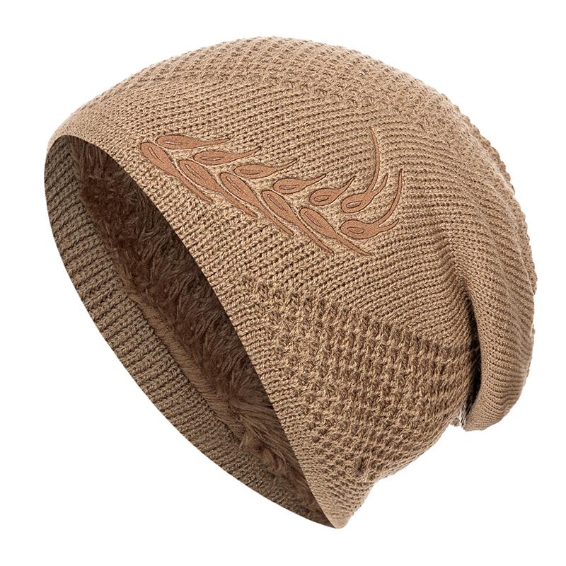 Unisex Warm Winter Hat Fashion Wheat Embroidered Knitted Hat Men & Women Add Fur Lined Thick Ski Beanie Bonnet Cap