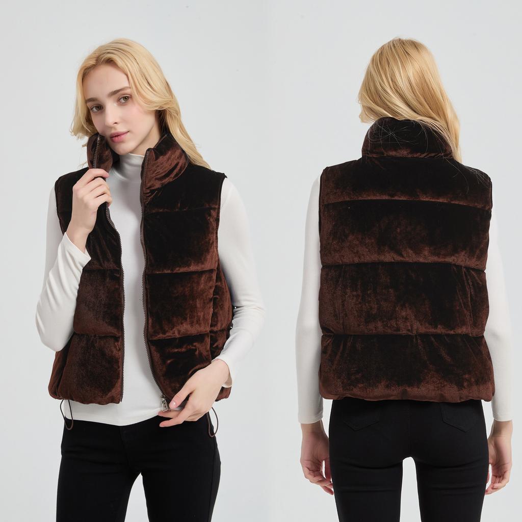 Fashion stand-up collar velvet vest women's autumn and winter new sleeveless warm cotton clothes vest versatile high-end vest