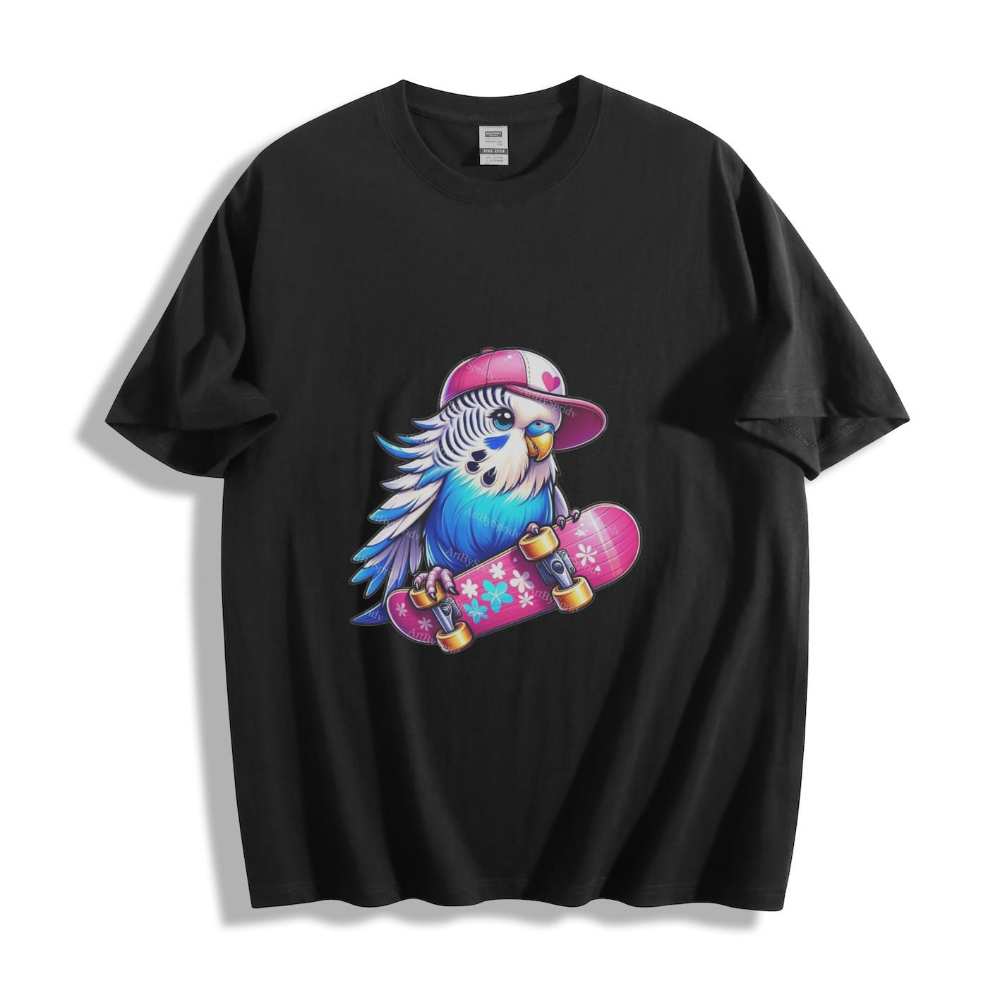 Gender-Neutral Skateboarding Parrot Graphic T-Shirt S