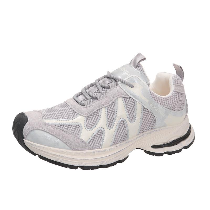 Retro contrasting color splicing platform shoes women's new mesh breathable comfortable lightweight casual sports shoes