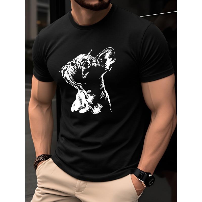 Men's T-Shirt, Summer Short Sleeve Thin Top, Trendy Fashion Slim Fit Versatile Casual Daily Commute Printed Tee, Fun Cartoon Bulldog Pattern