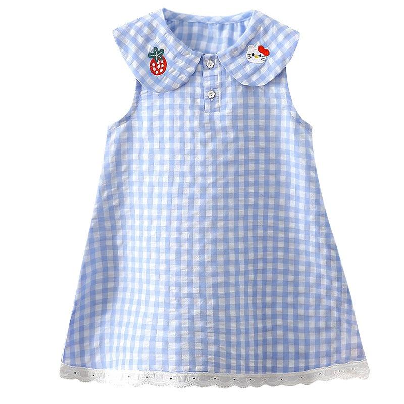 Sweet Doll Collar Sleeveless Summer Girls Dress Kids Children Casual Clothing