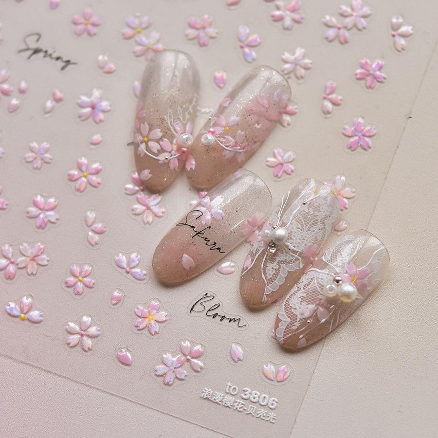 1pcs 5D Bronzing Shininy Pink Sakura Nail Art Stickers Flower Self-Adhesive Nail Decorations Decals Accessories