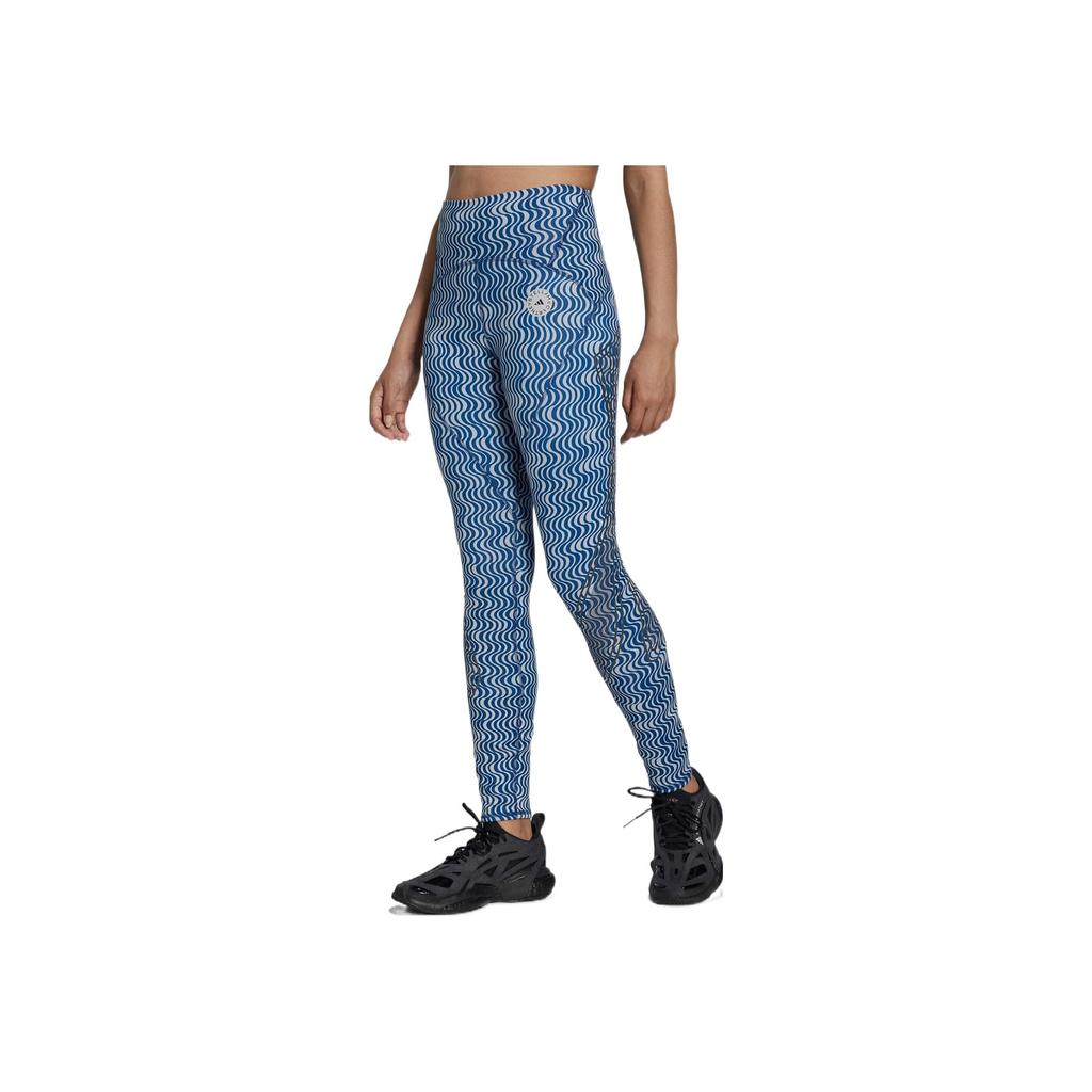 adidas Dámske legíny s celoplošnou potlačou loga Modré biele HG6865