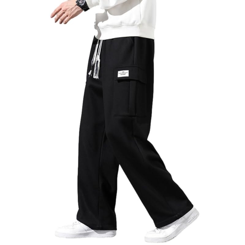 

[UVERONE] sweatpants men s cargo pants jersey wide pants pants casual track pants M-5XL (Black/L)