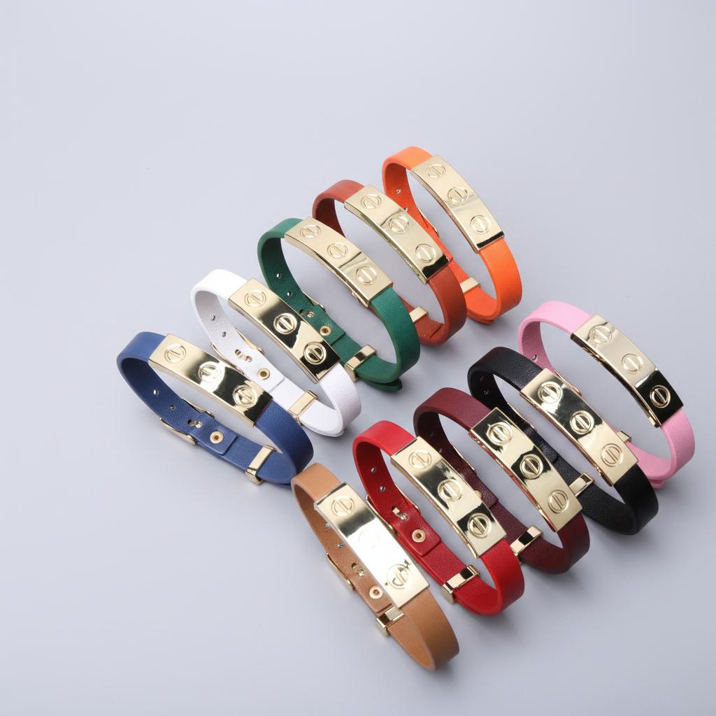 Fashionable Retro Nail Adjustable Leather Stainless Steel Minimalist Design Leather Rope Bracelet