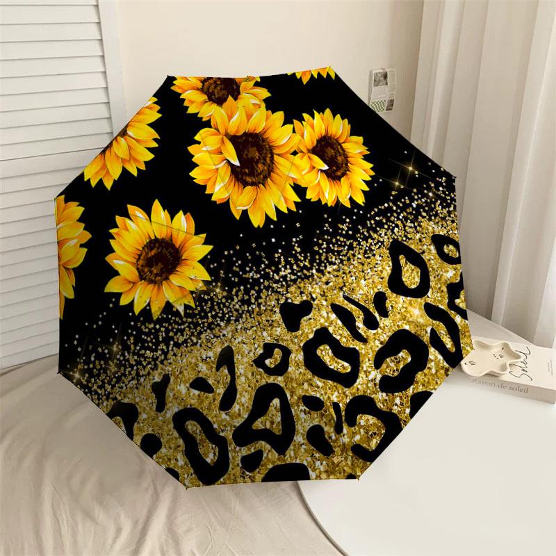 

1PC Sunflower Leopard Umbrella-8-Rib Reinforced, Automatic Open, Lightweight & Durable, Cute Fashion Accessory for Outdoor-T381