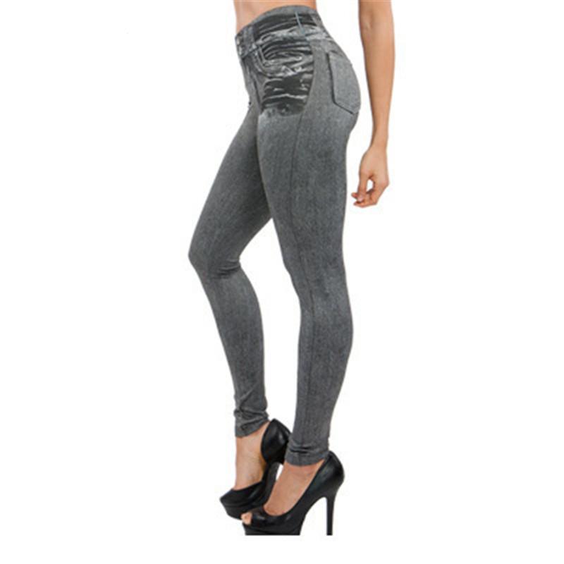 Shop Fake Pockets Drawstring Faux Denim Bottom Seamless Yoga Pants