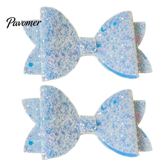 Sparkly Hair Bows for Children 2Pcs Solid Color Glitter Bow Clip Girls, Double Layer Sparkling Cute Barrettes Little Girls Hairpin, Decorative