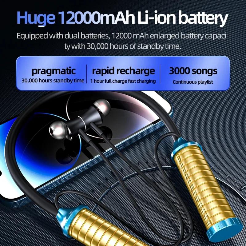 12000mAh 30000Stunden Wiedergabe Kabellose Bluetooth-Kopfhörer Magnetisches Sport-Lauf-Headset Nackenband Sport-Ohrhörer Geräuschunterdrückung
