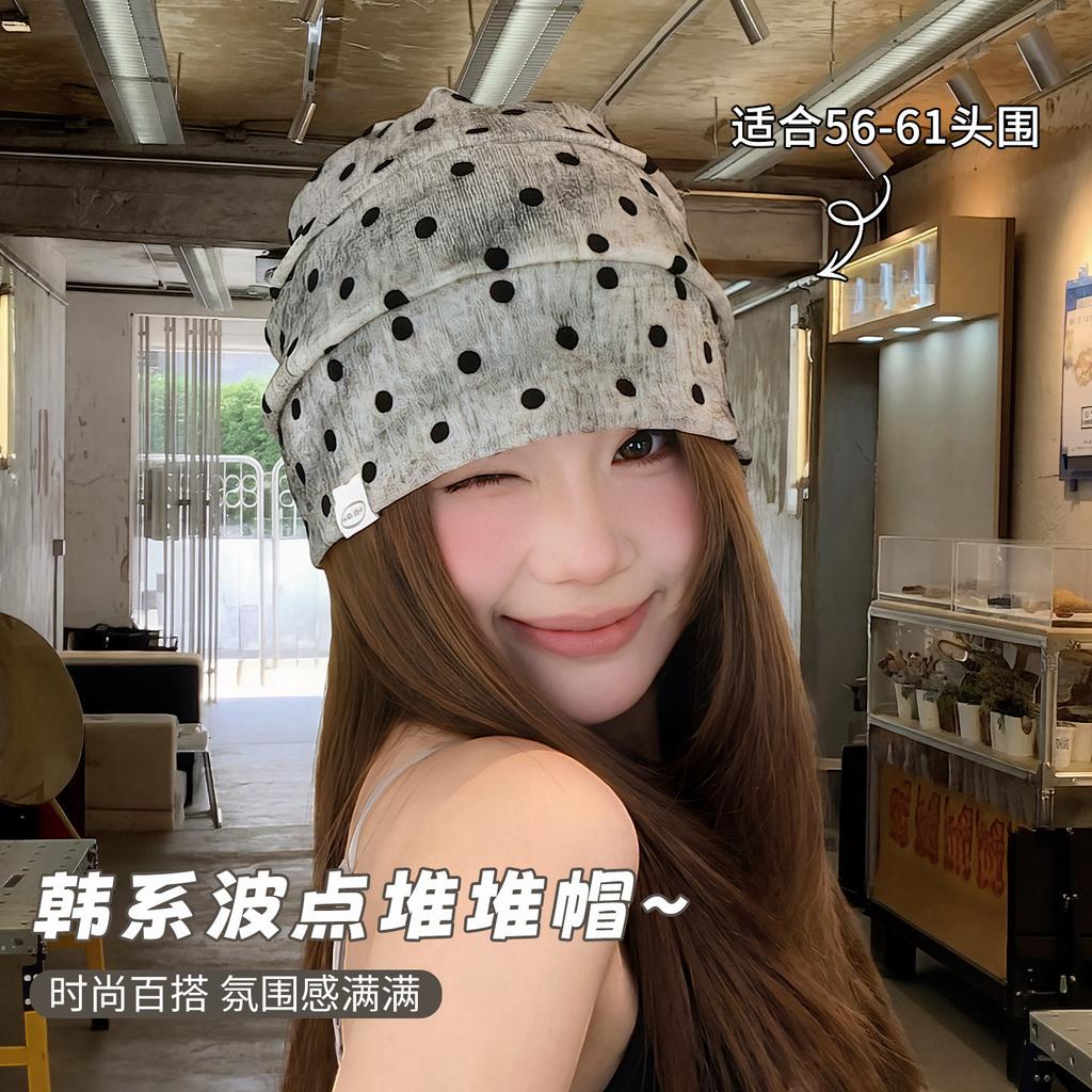 Retro Korean polka dot stacking hat summer hat women's new thin face small cold hat headgear