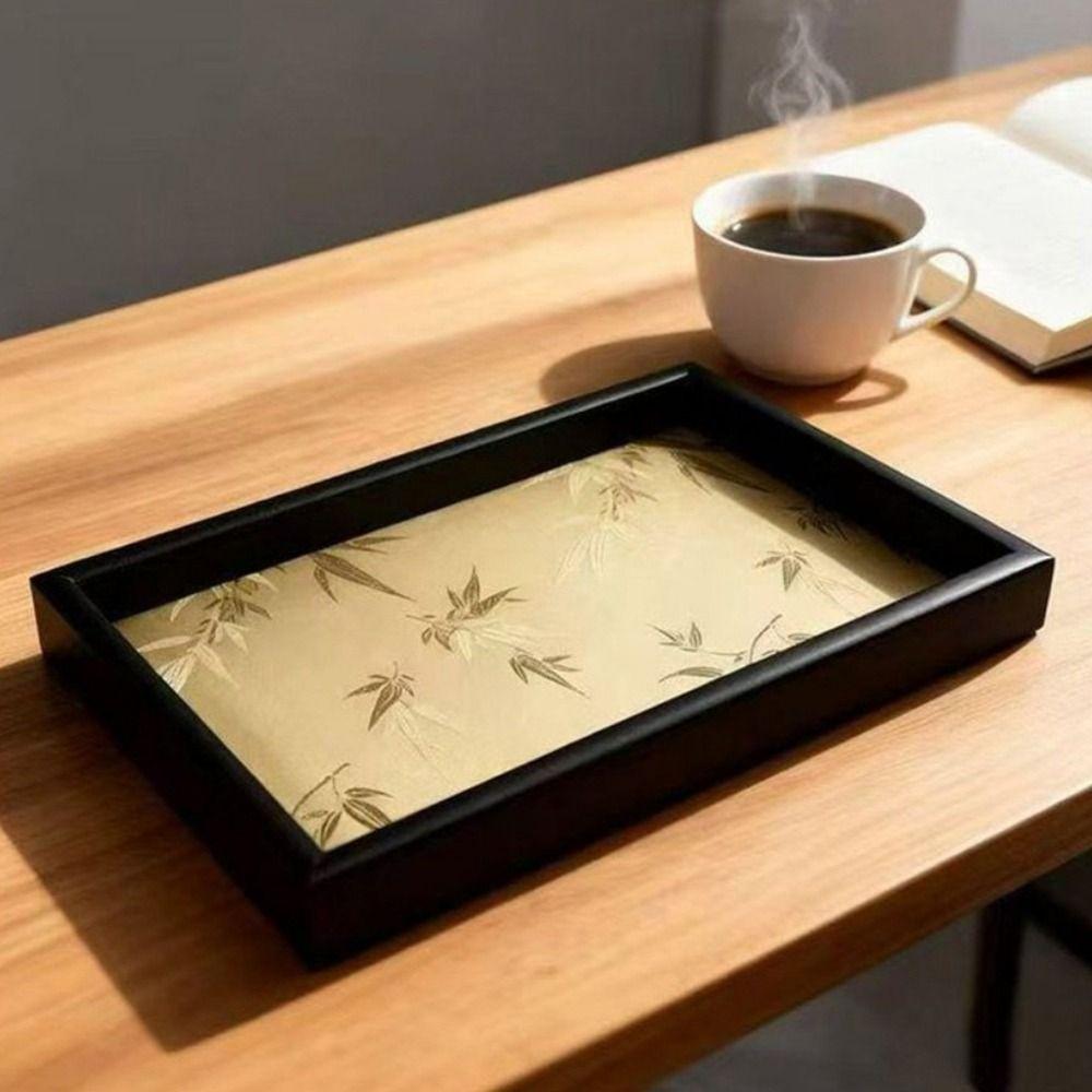 Large Capacity Bamboo Leaf Serving Tray Chinese Style Rectangular Storage Tray  Living Room