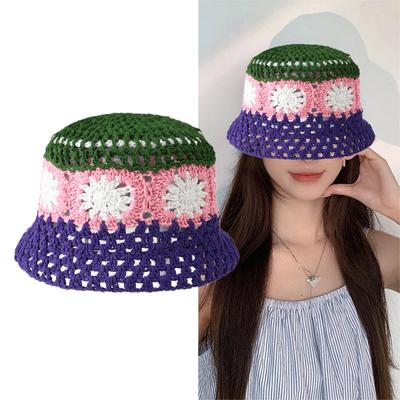 Handmade Bucket Hat Elegant Beanies Colorful Cloch Style for Women Party Floral Hat Lady Knitted Bucket Hat