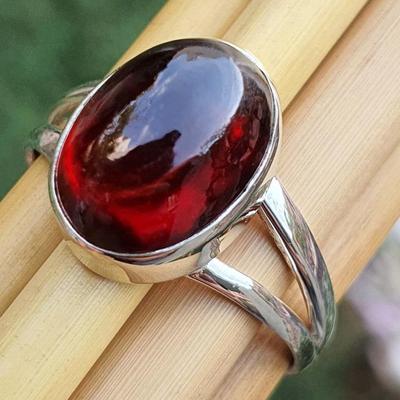 Garnet Gemstone Ring, Solid 925 Sterling Silver Ring, Handmade Jewelry, Oval Cabochon Ring, Women Ring, Valentine Gift