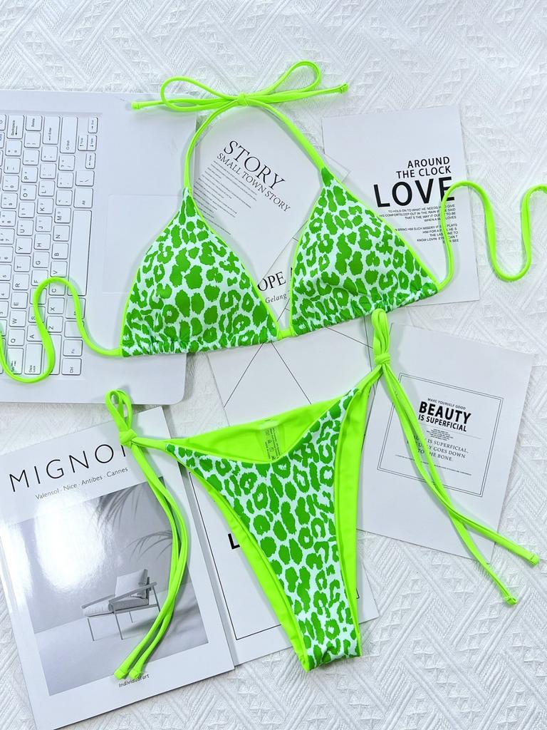 New Leopard Print Tethered Sports Bag Bikini Swimsuit Set