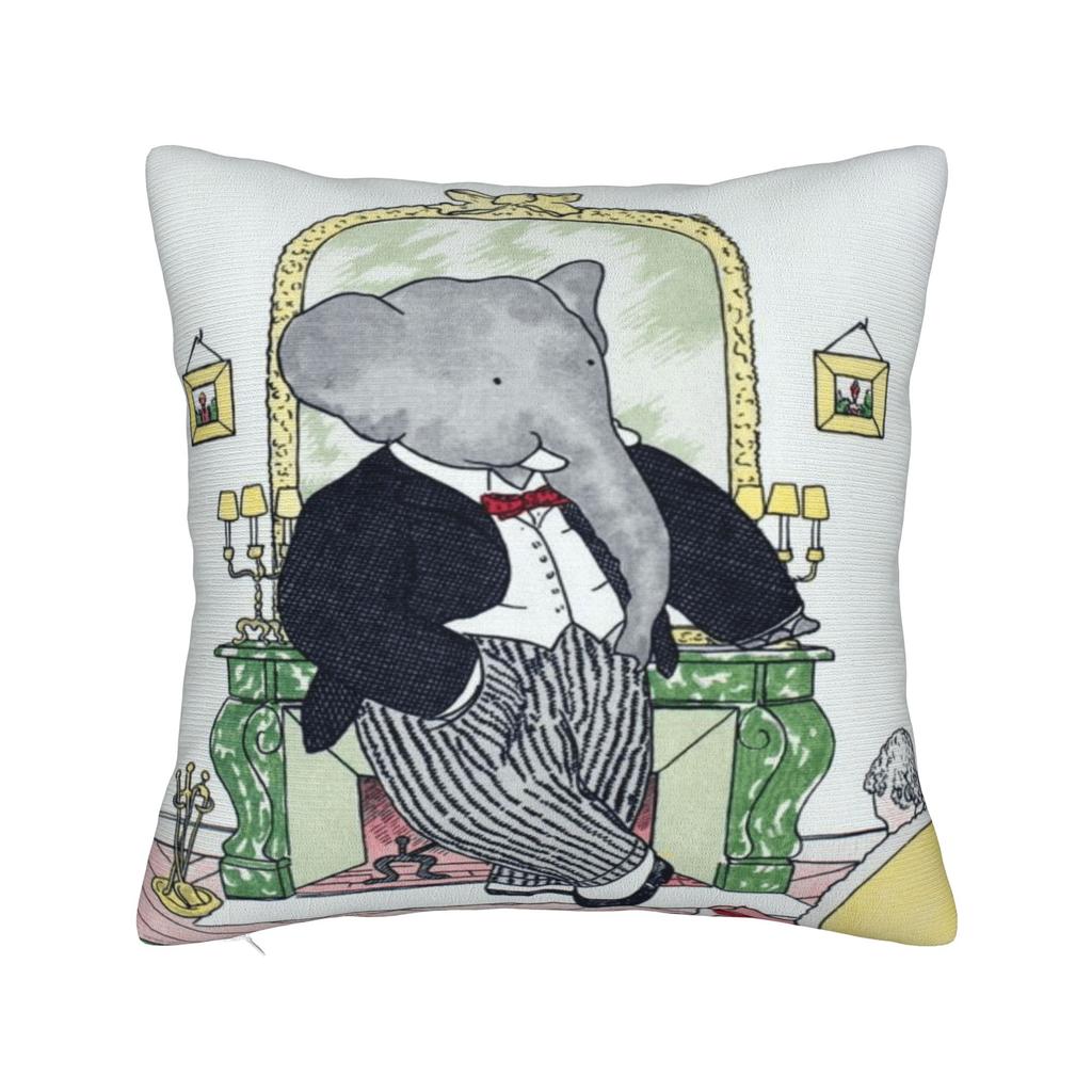 Cartoon Babar The Elephant Pillow Cover Graphic Cushion Cover Retro Trendy Pillow Case For Sofa Couch Bed Living Room