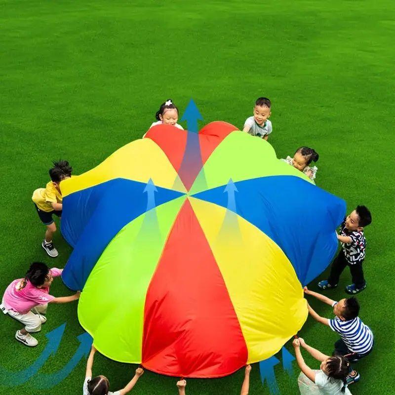 2M/6M Diameter Children's Outdoor Team Game Prop Rainbow Parachute Toy Jumping Bag Bouncing Floor Mat School Multiplayer Game