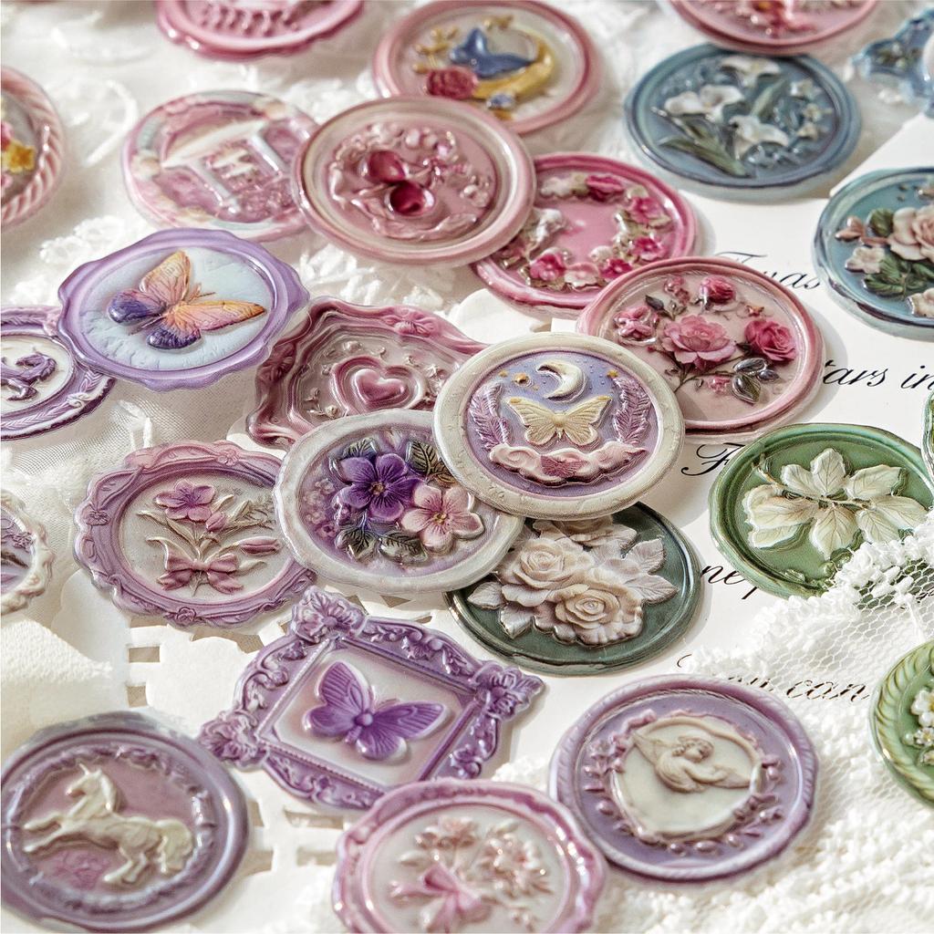 18pcs/20pcs Bag Wax Seals Stamp Sticker for Kid Vintage European Style Candy Color Sticker for Children DIY Decroative Scrapbook