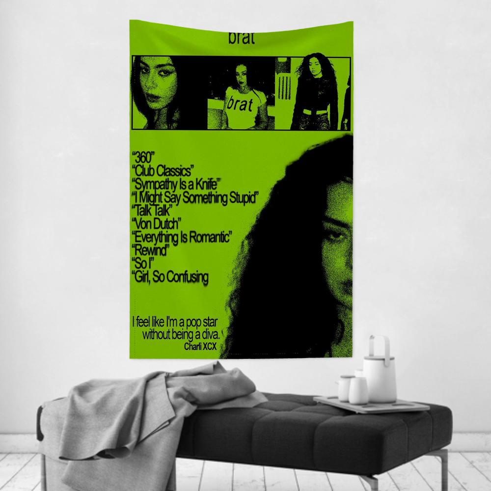 Brat Muziekalbum CCharli Singer Xcx Wandkleed Kamerdecoratie Wandkleed Feest Hangende Achtergrond Kamerdecoratie Babykamer