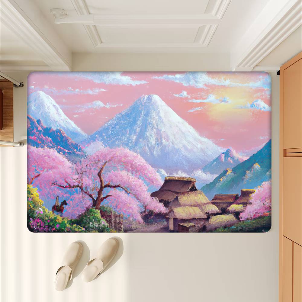 Cherry Blossom Art Pattern Hallway Carpet Non-Slip Laundry Room Mat Laundry Decor Balcony Child Living Room Bedside Area Rugs