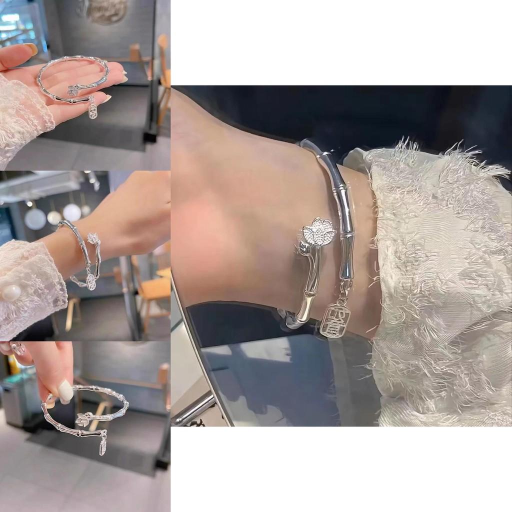 Exquisites Armband im neuen chinesischen Stil mit Lotus und Bambus, elegantes Legierungsarmband für Frauen