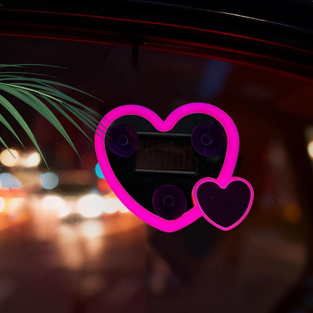 Gevrkjenp Car LED Light - Heart Shape Solar Window Light, Neon Mini LED Light