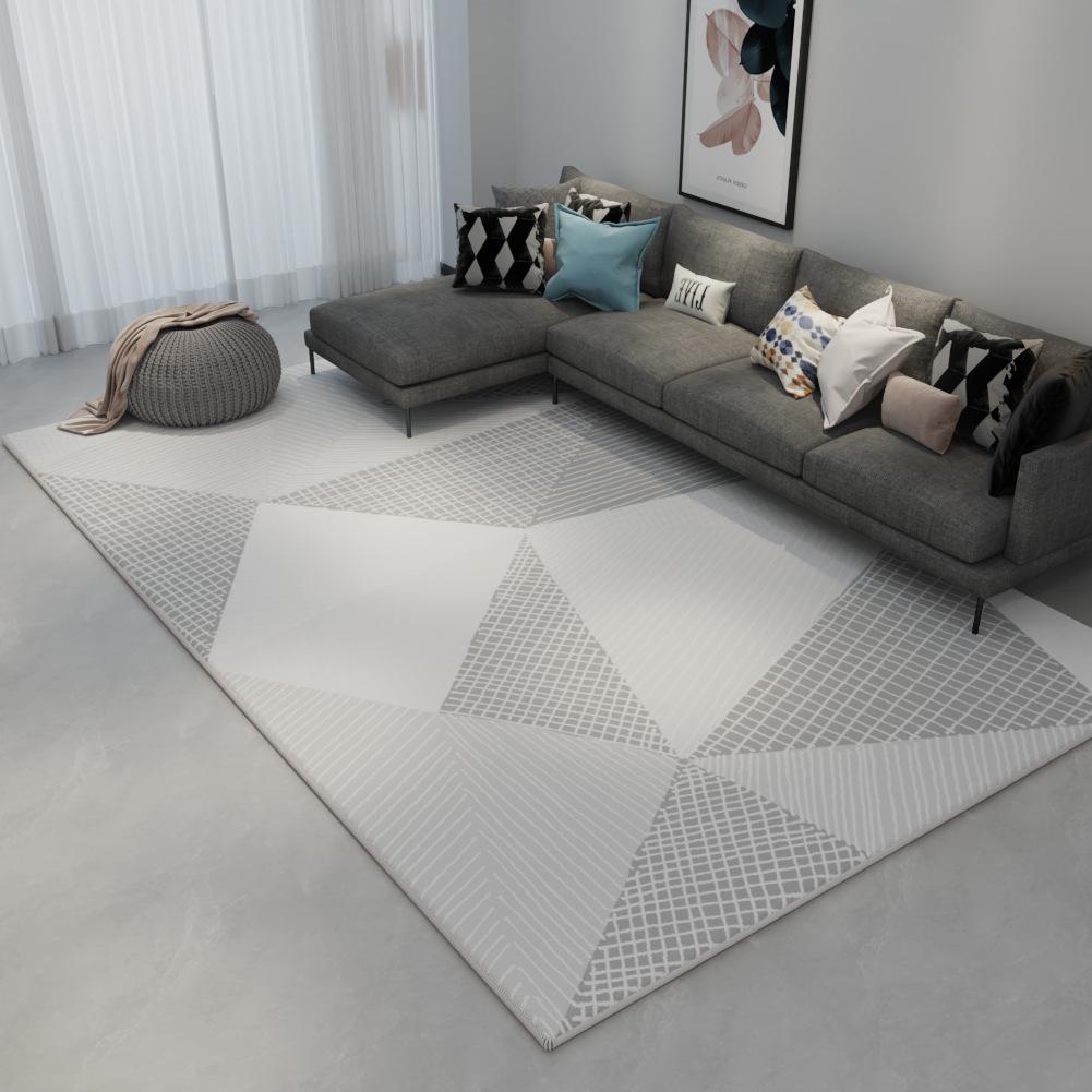 Nordic Non-Slip Gray Carpet: Versatile Light Luxury Rug for Living Room, Bedroom, or Bedside Use.