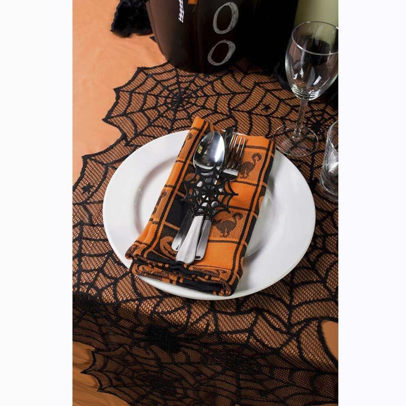 Halloween Spider Web Table Runner Black Lace Tablecloth Halloween Table Decor Festival Party Supplies