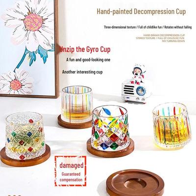 Hand-Painted Rotating Whiskey Glass Set - Creative Decompression Beer & Baijiu Mugs
