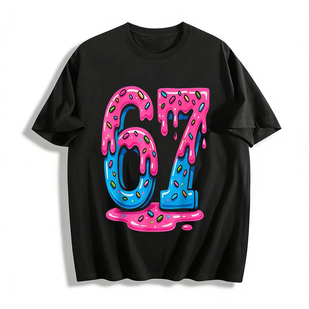 Fun Frosting Number 67 Print Casual Short Sleeve T-Shirt Pure cotton T-shirt XXS