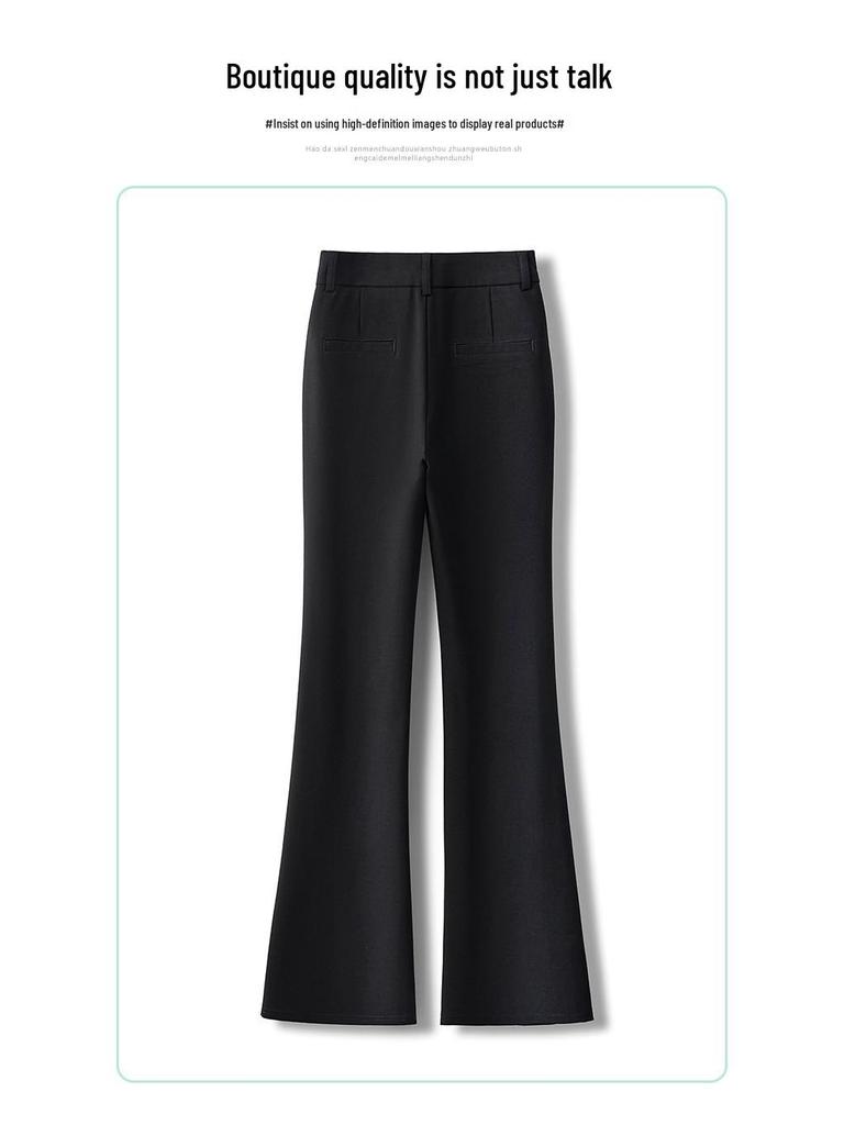 Women's Black Slim-Fit High-Waist Micro Flare Pants - Versatile Petite Spring/Autumn 2026 Style