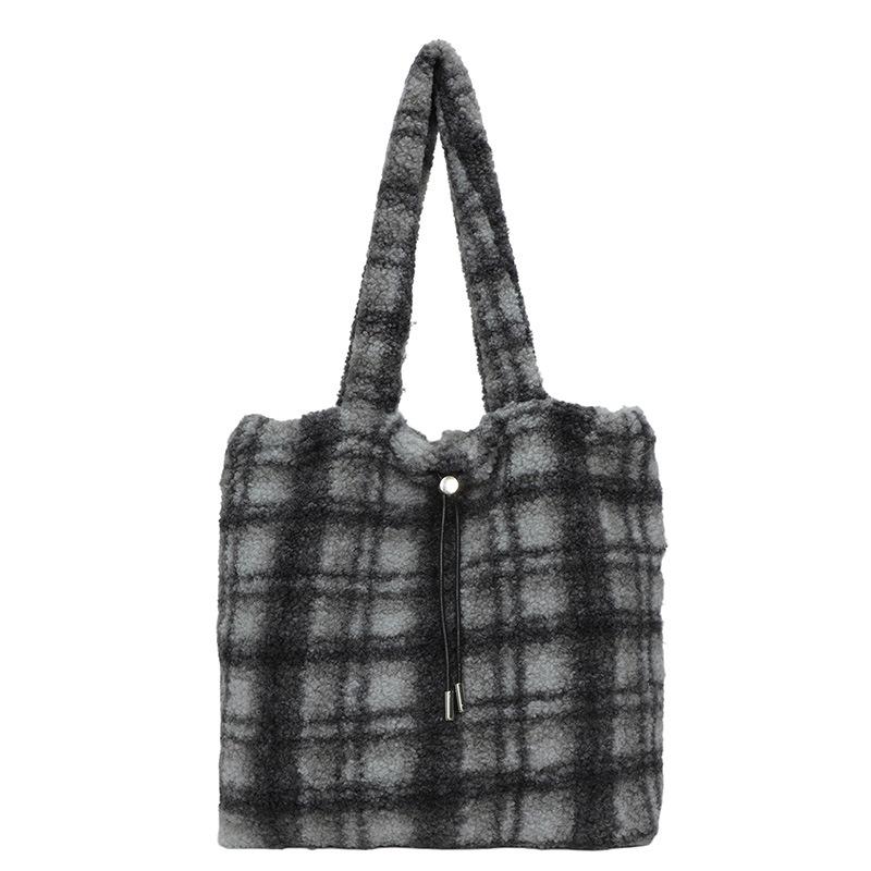 Autumn and Winter Vertical Striped Lamb Wool Wind Hair Bag Large Capacity Commuter Shoulder Tote Women's Bag