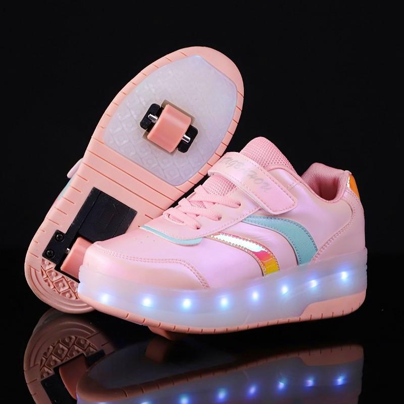 Kinderschuhe mit Doppelrollen, Leuchtradschuhe, Unisex-Rollschuhe 28