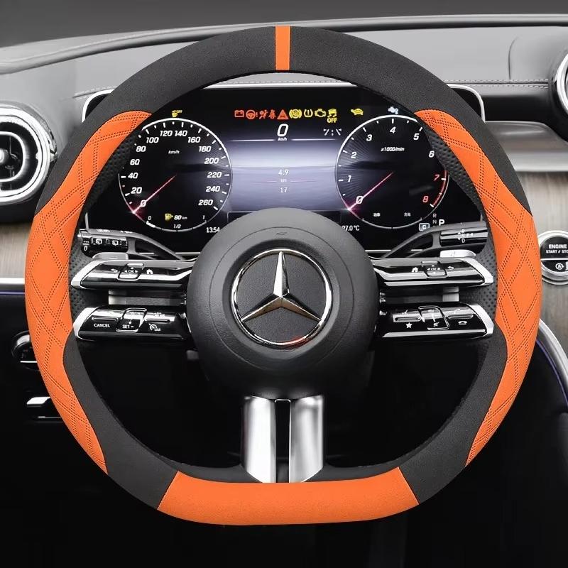 Suede Leather Steering Wheel Cover for Mercedes Benz GLE GLS GLC GLA C E S Class AMG GLK ML Etc Non-Slip Grip Protector Sport