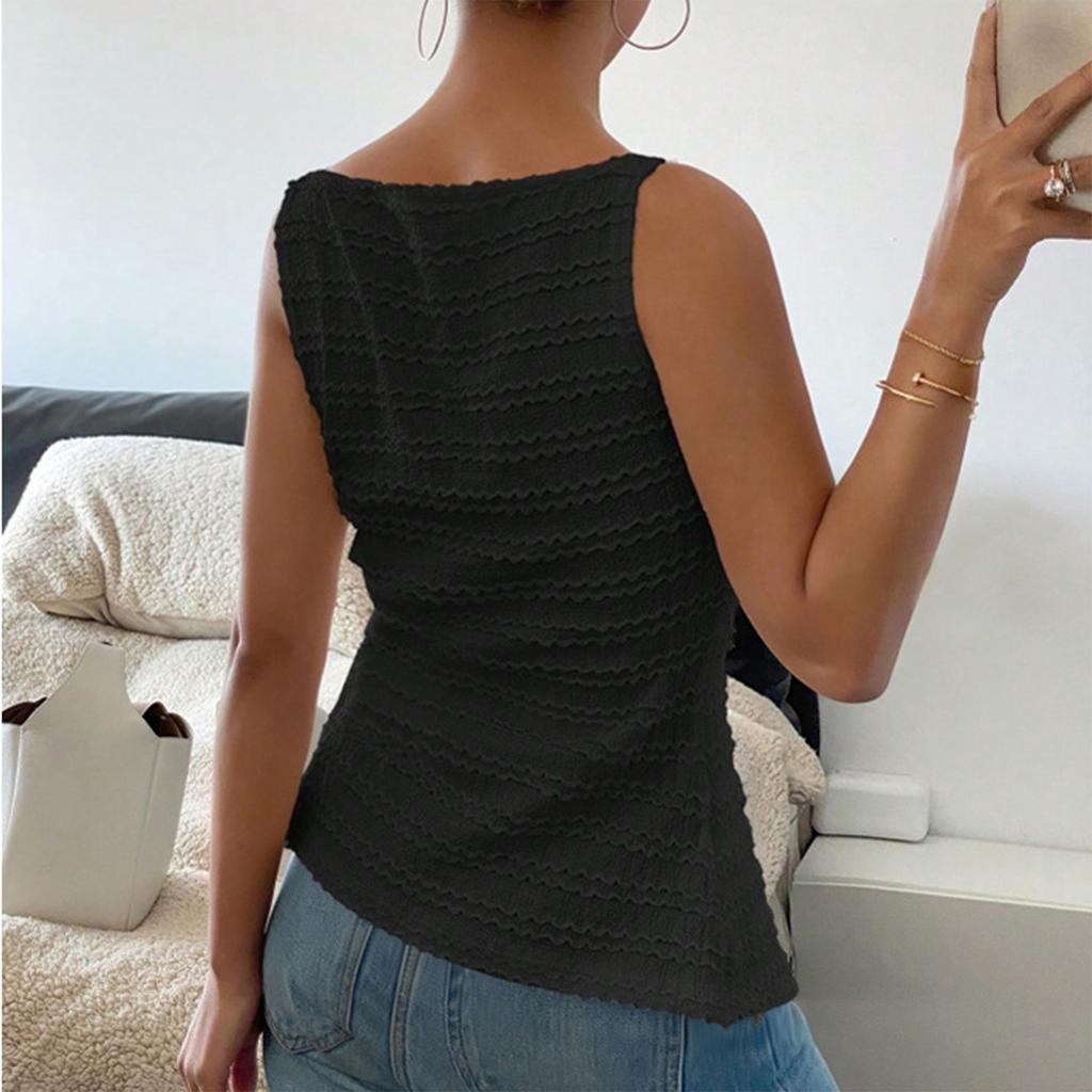 Top Colete Feminino Fashion Colorido de Botão Único Gola Redonda Sem Mangas Slim Fit