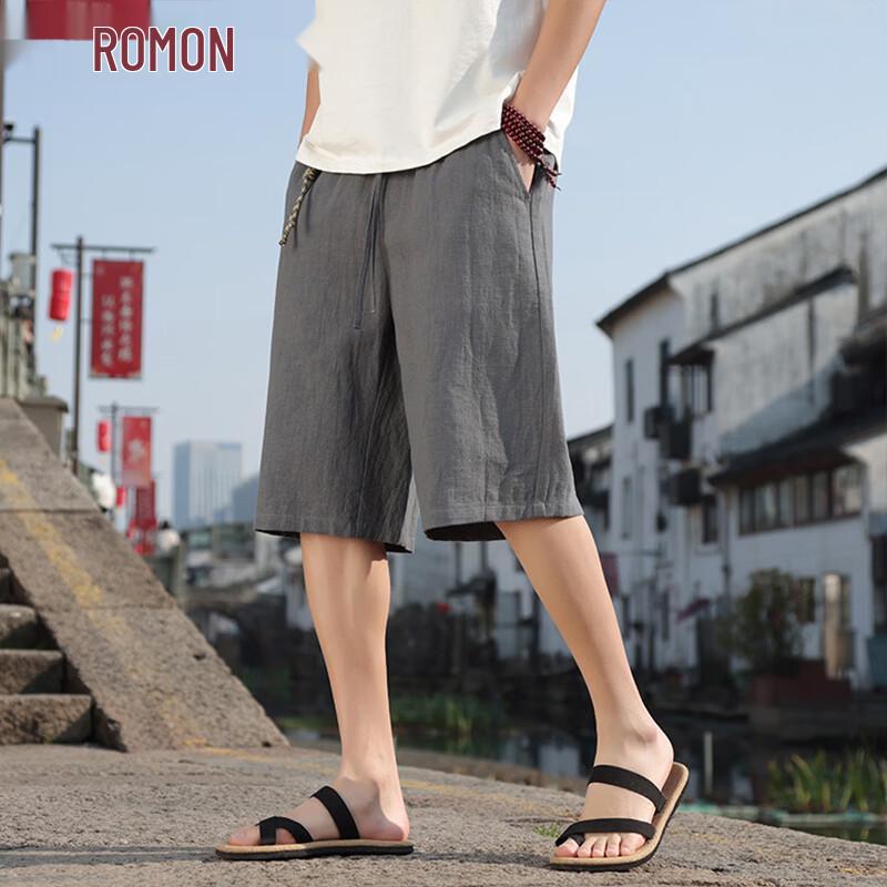 ROMON Men s Casual Linen Blend Shorts 5XL