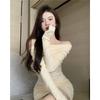 Kumikumi Pure Desire Style off-Neck Long sleeve One piece Dress Women clothing Autumn Slim fit Slimming Sexy Hip Skirt Short dress