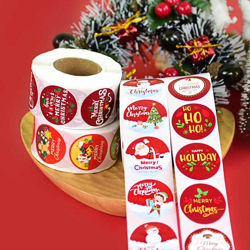 500pcs/roll Merry Christmas Label Stickers Cartoon Santa Claus Xmas Tree DIY Gift Box Baking Package Sticker New Year Decor