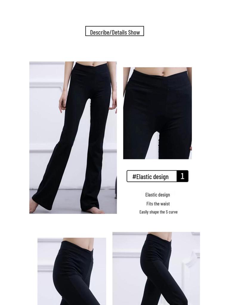 Svarta bomullsbyxor med utsvängda ben för damer, för träning - Klassisk, Folklig, Latin och Square